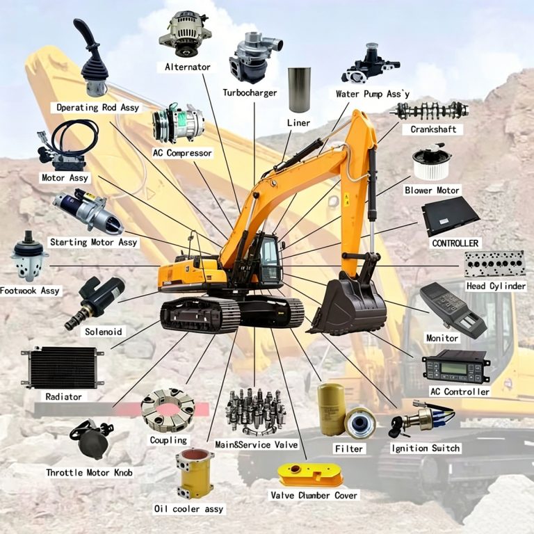 Schematic diagram of excavator parts