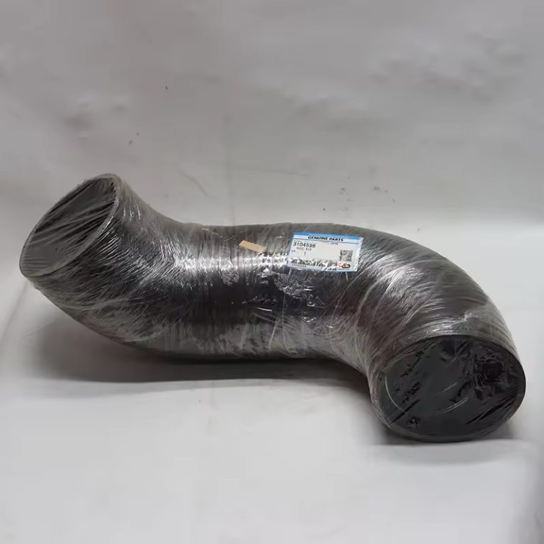 Black molded Hitachi ZAX450-3 and ZAX470-3 excavator air intake hose with curved ends and parts label