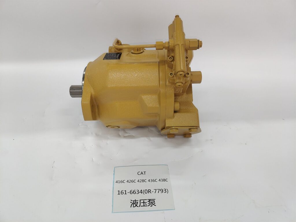 161-6634 slipper piston pump for CAT 416C 426C 428C 436C backhoes - three quarter view with control assembly