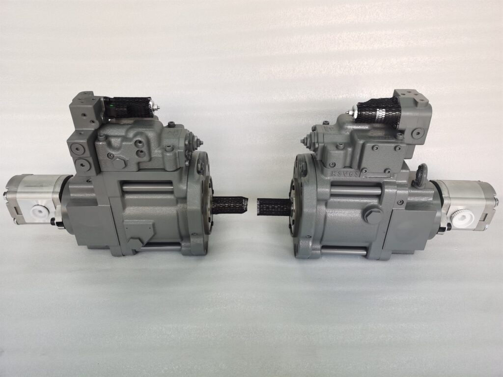 Pair of K5V80 fan pumps for Hitachi ZX850-3 and ZX870-3 excavators with mesh protected shafts