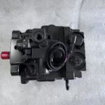 708-1T-00421 hydraulic fan pump for Komatsu D275A-5D dozer, bench view 2 showing pump body and control