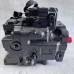 708-1T-00421 hydraulic fan pump for Komatsu D275A-5D dozer, bench view 3 showing pump body and control