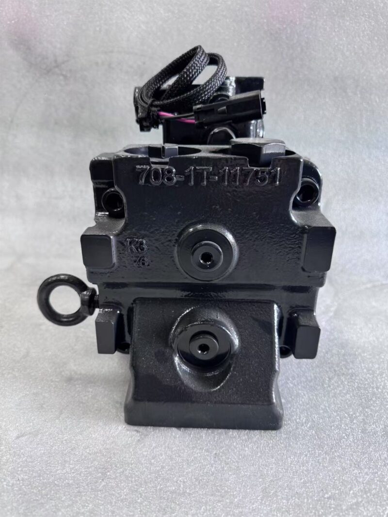 708-1T-00421 hydraulic fan pump for Komatsu D275A-5D dozer, bench view 4 showing pump body and control
