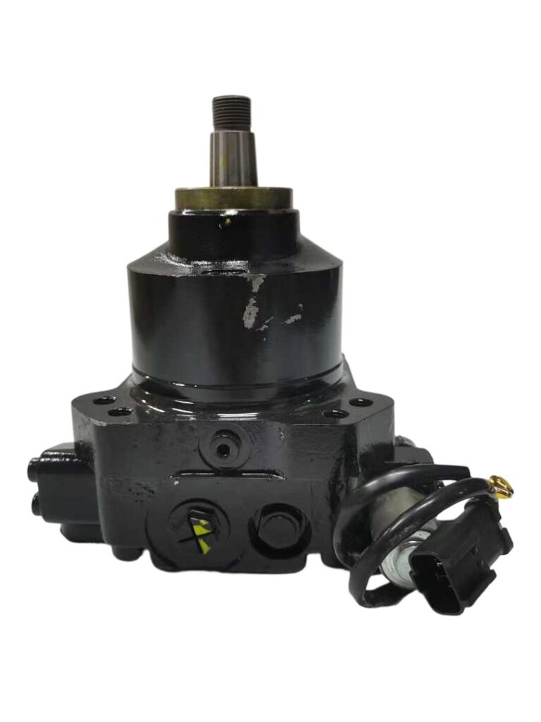 708-7S-00550 fan motor assembly for Komatsu WA380-6 WA430-6 WA470-6 WA480-6 loaders, bench view 1 showing housing and shaft