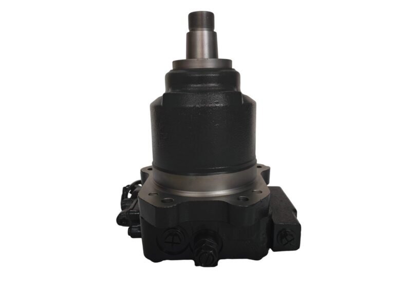 708-7W-00230 fan motor assembly for Komatsu HM400-3 hauler, bench view 1 showing housing and shaft
